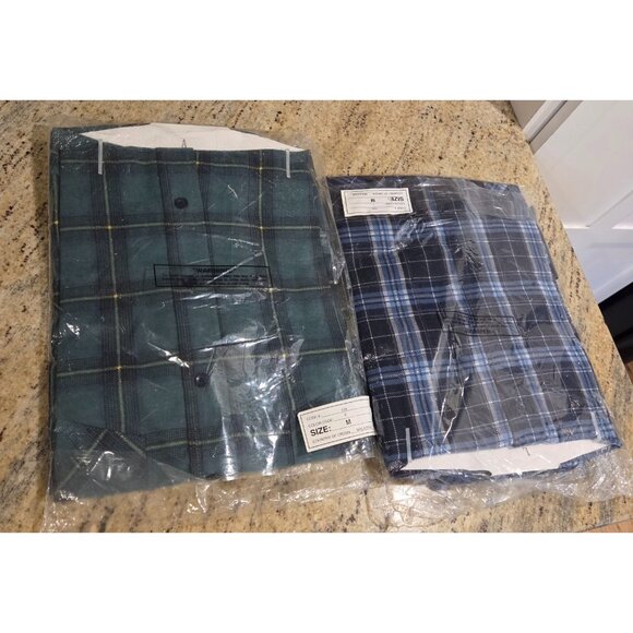 New! Lot of 2 Vtg Haband Jack Frost Flannel Shirt Mens M Blue Green Plaid Button - Picture 5 of 10